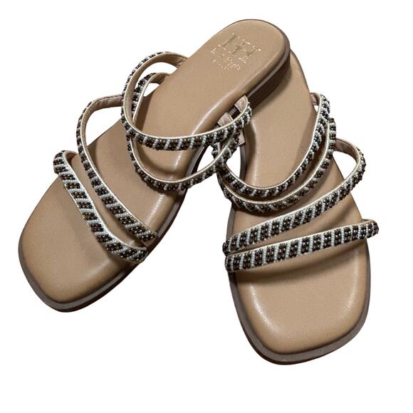 Haute Hippie slip on slides sandals beaded flats strappy resort casual US 7M - Picture 4 of 8